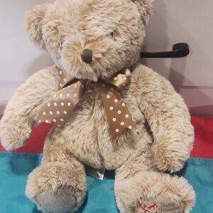 FAO Schwarz Cream Teddy Bear with Polka Dot Bow